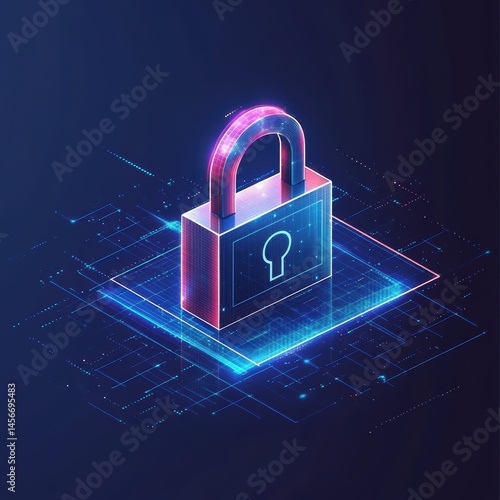 Obraz na płótnie Digital Security Lock Protecting Data Network with Glowing Circuitry and Cyber Protection w salonie