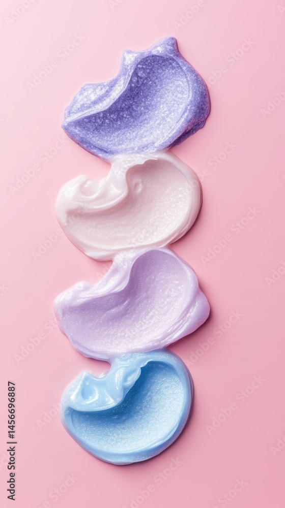 Pastel Swirls of Beauty: A Stacked Collection of Cosmetic Cream on Pink Backdrop, Perfect for Skincare Ads