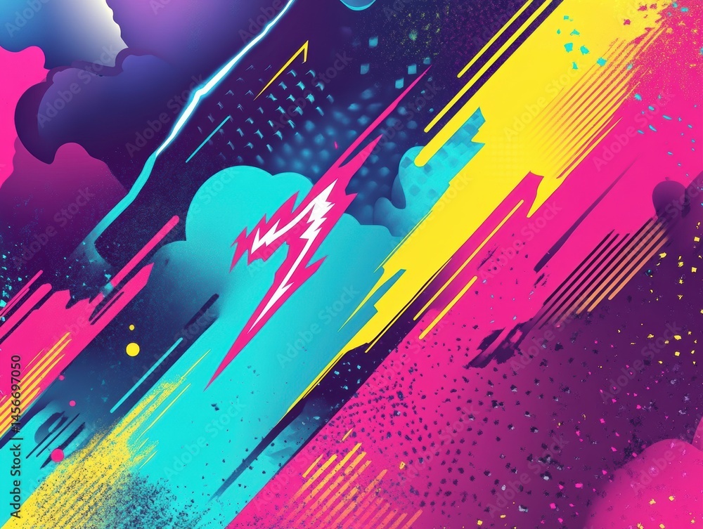 Vivid abstract explosion of color and energy with diagonal lines in a dynamic digital art style for modern backgrounds
