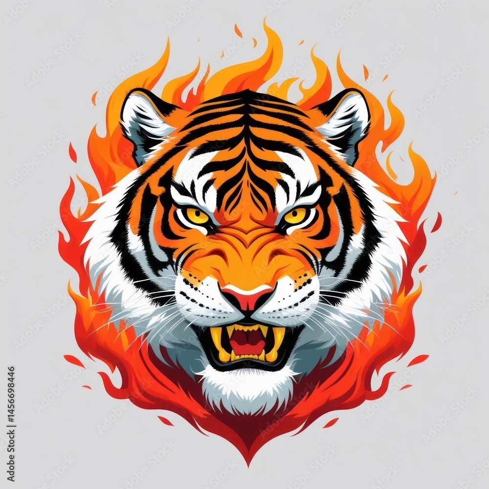 Fototapeta Fierce tiger head engulfed in flames (1)