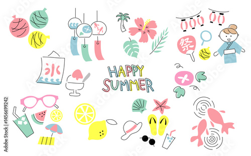 夏の手描きイラストセット
