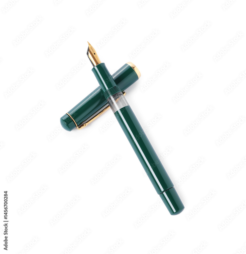 One fountain pen and lid isolated on white, above view One fountain pen and lid isolated on white, above view