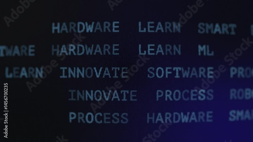 Animation featuring digital and tech-related words. Dynamic text elements.