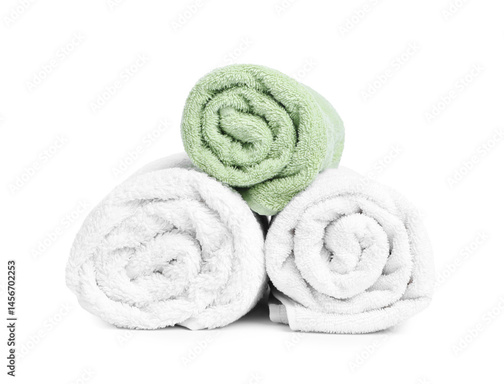 Many folded terry towels isolated on white Many folded terry towels isolated on white