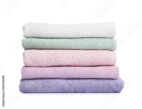 Stack of clean towels isolated on white