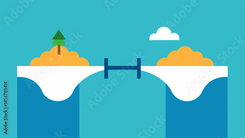 Bridge Transitioning Between Two Islands A bridge that connects two islands one representing stability and the other change illustrating the connection between adapting thoughts