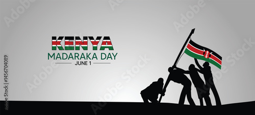 Kenya madaraka day 1 June people holding country flag vector poster