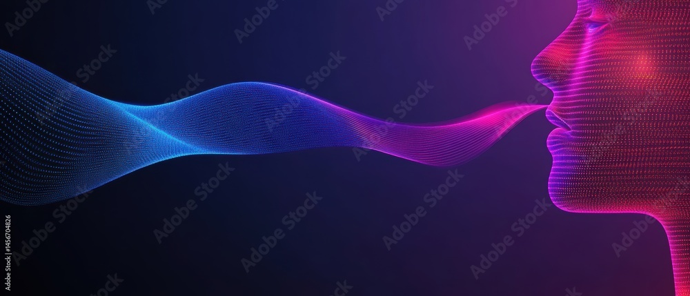 Abstract Digital Human Speaking with Sound Wave Illustration on Dark Background Futuristic Technology Concept Communication Design