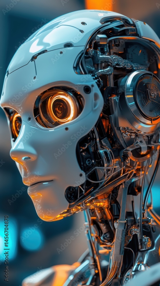 Fototapeta premium Futuristic Robot Face Close Up Profile View Artificial Intelligence Concept Technology Innovation
