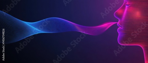 Obraz na płótnie Abstract Digital Human Speaking with Sound Wave Illustration on Dark Background Futuristic Technology Concept Communication Design w salonie