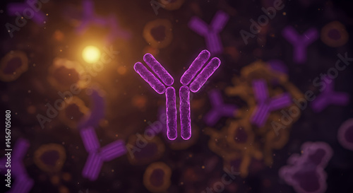 Glowing Purple Antibodies in 3D Medical Visualization