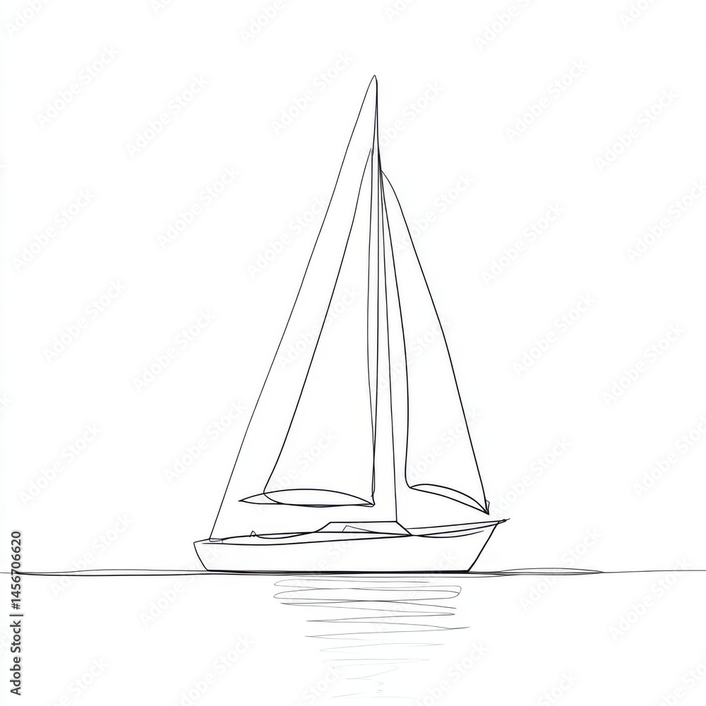 Minimalist Sailboat Line Art: Serene Nautical Illustration with Reflection on Water, Isolated on White Background for Clean and Modern Design Minimalist Sailboat Line Art: Serene Nautical Illustration with Reflection on Water, Isolated on White Background for Clean and Modern Design