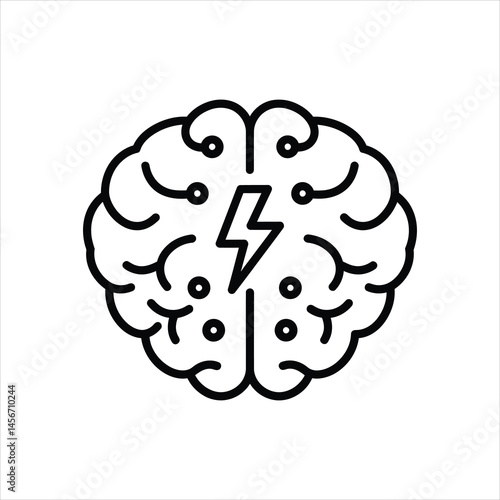 Brainstorm Icon, Brain with Lightning Bolt, Idea Generation