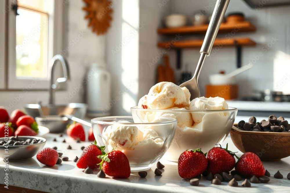 Sunlit Kitchen with Homemade Ice Cream