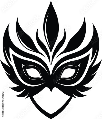 Carnival mask silhouette, Carnival mask icon black silhouette isolated on white background,Mask with feathers pictogram, Vector illustration