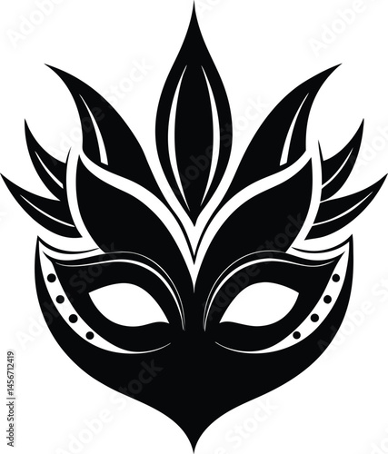 Carnival mask silhouette, Carnival mask icon black silhouette isolated on white background,Mask with feathers pictogram, Vector illustration