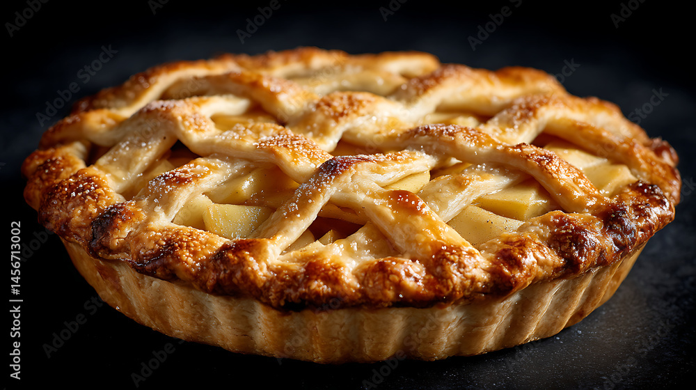 Delicious Apple Pie: A meticulously crafted apple pie, golden-baked crust, showcasing a lattice design, with delicious apple filling Delicious Apple Pie: A meticulously crafted apple pie, golden-baked crust, showcasing a lattice design, with delicious apple filling