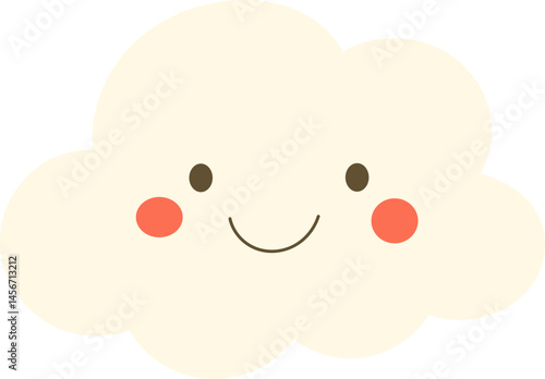 Cute cloud with rosy cheeks and a sweet smile. Perfect for adding a touch of whimsy to any design! Happy vibes only.