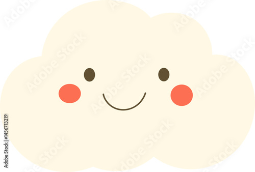 A delightful cartoon cloud character with a cheerful smile, rosy cheeks, and dark eyes, floating playfully against a solid black background.