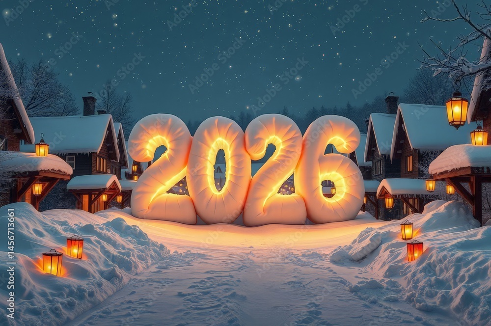 Magical Snowy Village Night