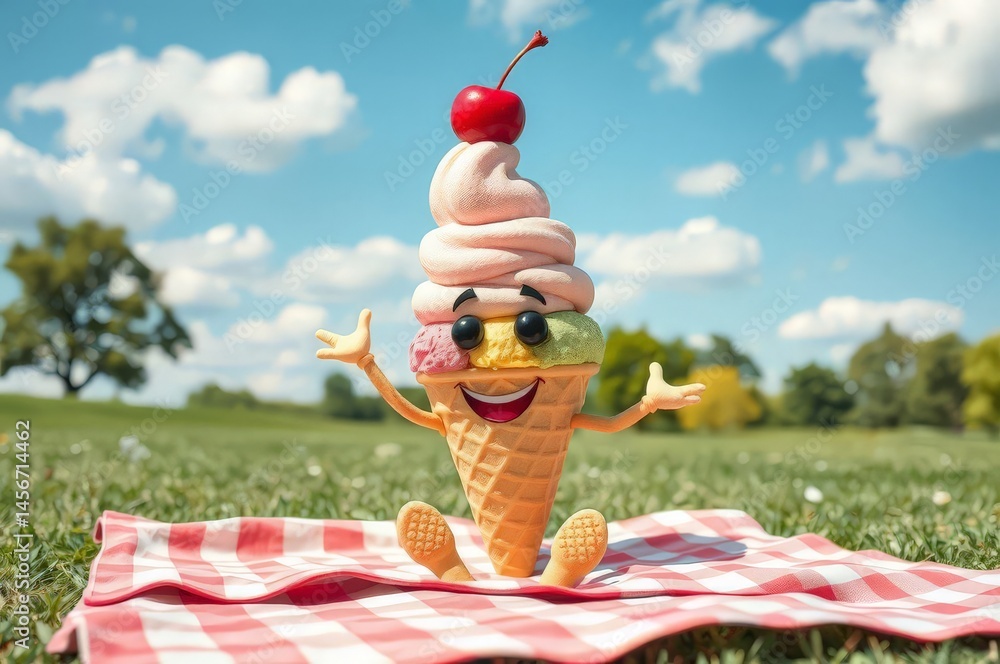 Cheerful Ice Cream Picnic Scene
