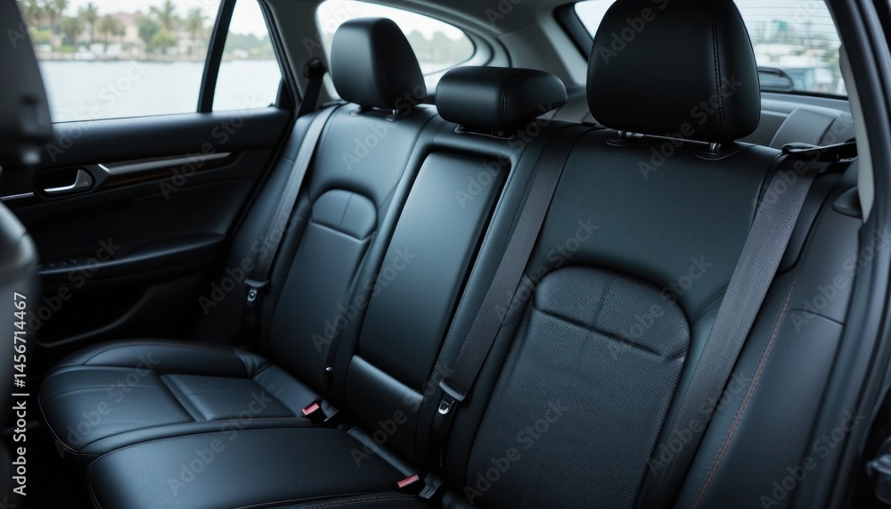 Luxurious and Comfortable: Close-up of a Car's Leather Back Seats Interior Luxurious and Comfortable: Close-up of a Car's Leather Back Seats Interior