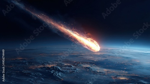 A blazing meteor streaks through space, entering Earth