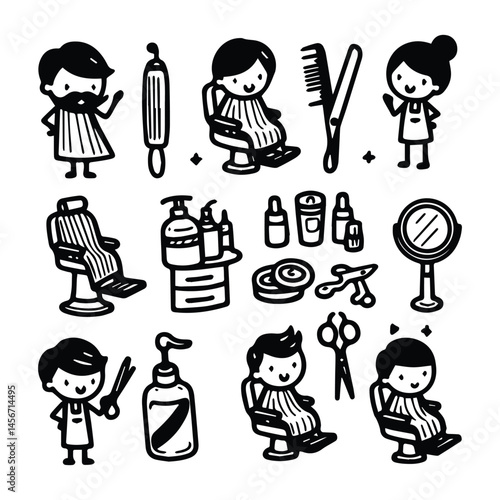 simple barbershop elements doodle clip art