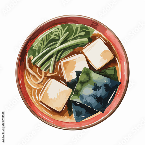 Miso Soup with Tofu and Seaweed in Artisan Bowl