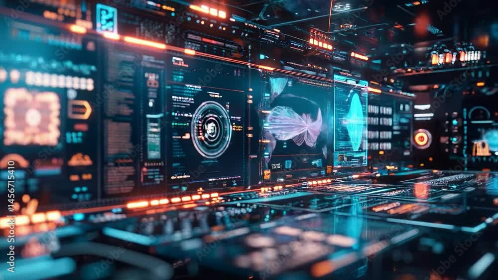 Futuristic digital interface with vibrant data visuals in orange and blue colors. Surrounding elements enhance depth and sophistication.
Futuristic digital interface with vibrant data visuals in orange and blue colors. Surrounding elements enhance depth and sophistication.
