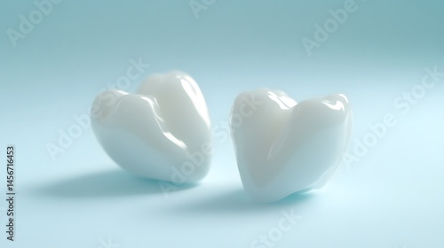 Two stylized white teeth on a light blue background.