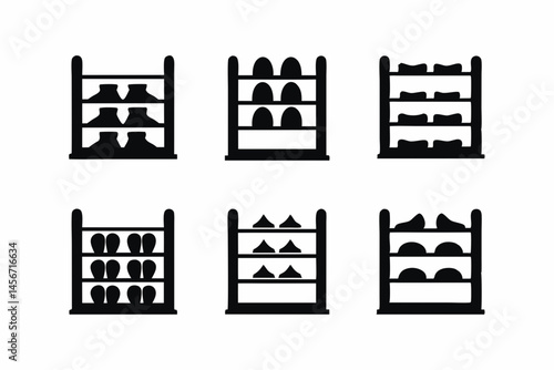 set of Shoe Rack icon vector silhouette illustration isolated on white background
