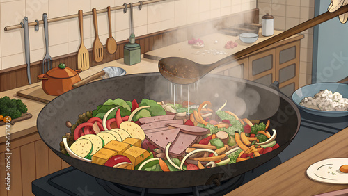 cooking meat in a pan