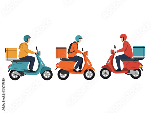illustration delivery driver riding scooters colored scooter delivery box cartoon clipart transportation package courier