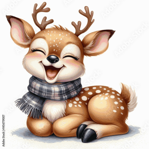  Forest Chuckle in Wash deer laughs and is happy isolated watercolor vector illustration svg