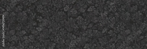 Elegant charcoal small floral wallpaper  Intricate leaf & flower design, seamless repeat , wallcovering, texture, pattern