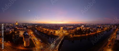 Panoramic Sunset Over Hradec Kralove Czech Cityscape from Above