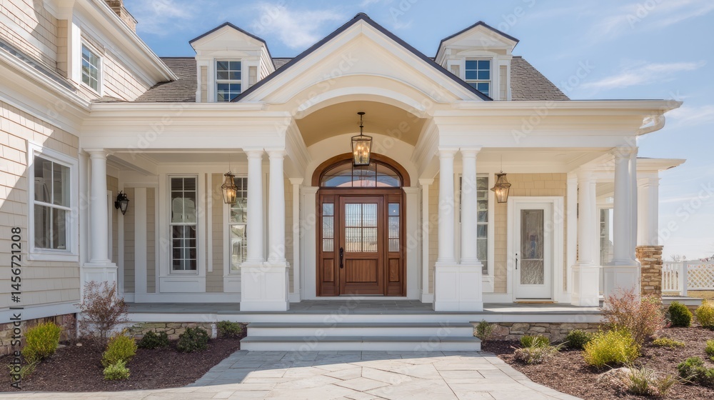 Elegant house facade with refined architectural details, embodying timeless sophistication and welcoming charm
Elegant house facade with refined architectural details, embodying timeless sophistication and welcoming charm