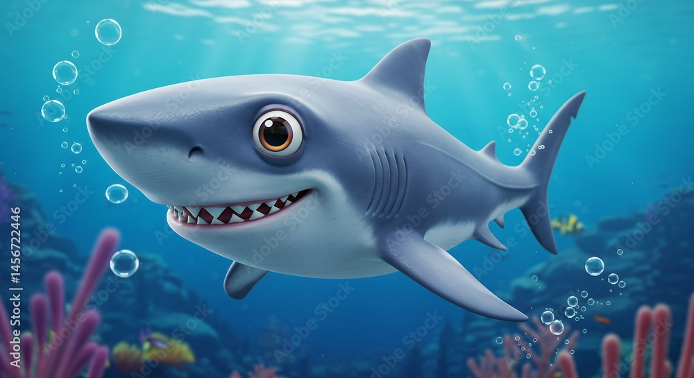 Fototapeta premium Cartoon Shark Underwater