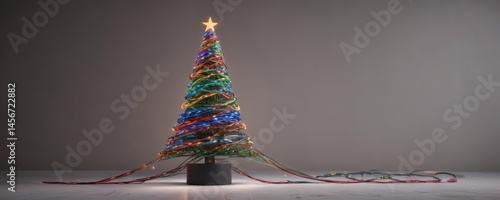 Electric Xmas tree  Colorful cables form festive design , photography, illumination, sparkly