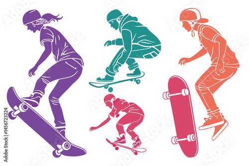set of Skate vector silhouette illustration isolated on white background
