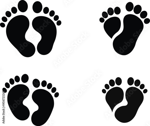 foot prints silhouette vector icon set,symbol of footprint,  foot prints vector, foot prints on white background.