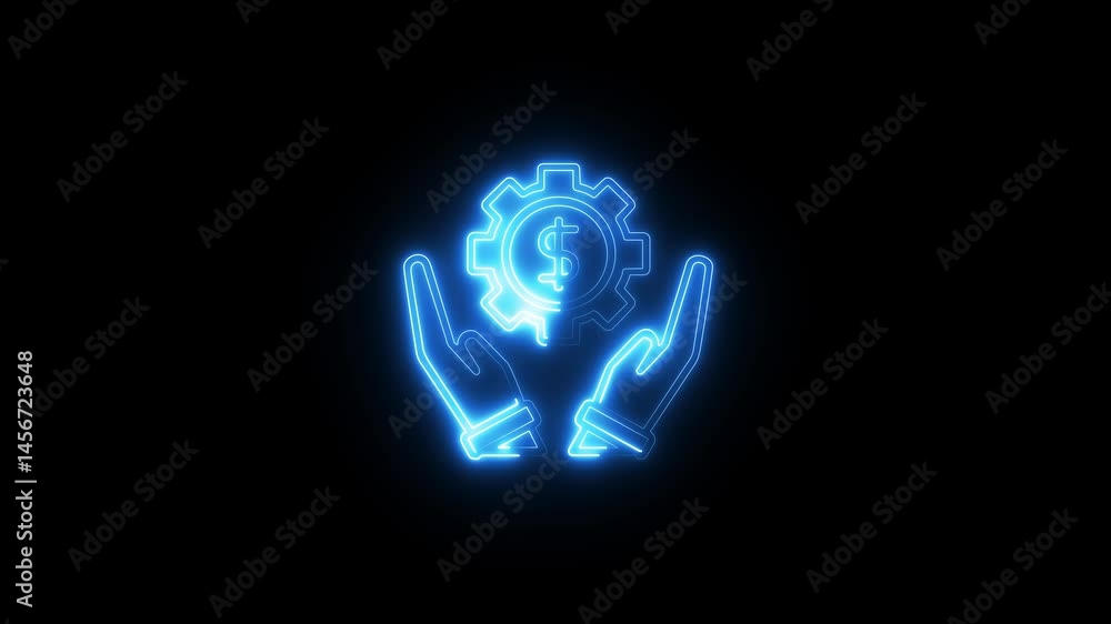 Glowing neon regulatory technology icon isolated on black background. 4k motion graphic animation video. with neon hand and sitting or dollar sing animated. Glowing neon regulatory technology icon isolated on black background. 4k motion graphic animation video. with neon hand and sitting or dollar sing animated.