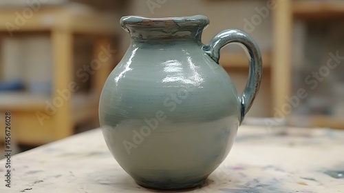 Elegant Teal Ceramic Pitcher Studio Pottery