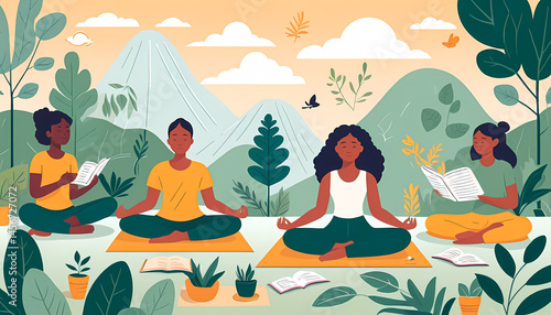 Meditative Harmony: Diverse Group Practicing Yoga in Nature