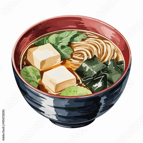 Miso Soup with Tofu and Seaweed in Artisan Bowl