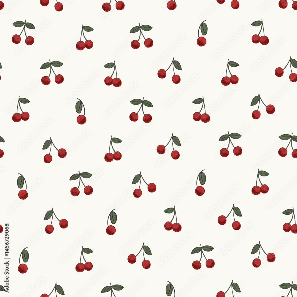 Cherry doodle vector seamless pattern Cherry doodle vector seamless pattern