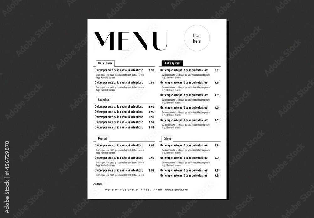 Menu Layout template for a restaurant bar Stock Template | Adobe Stock