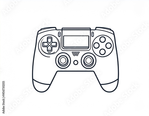 Obraz na płótnie Outlined view of a handheld controller. A symmetrical design featuring buttons, a directional pad, and joysticks, presented in black and white w salonie
