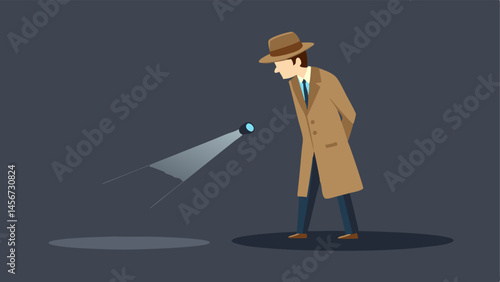 Gathering Dust The detective illuminates a dusty surface with their flashlight revealing a faint inscription that sparks interest with a thoughtful expression visible.